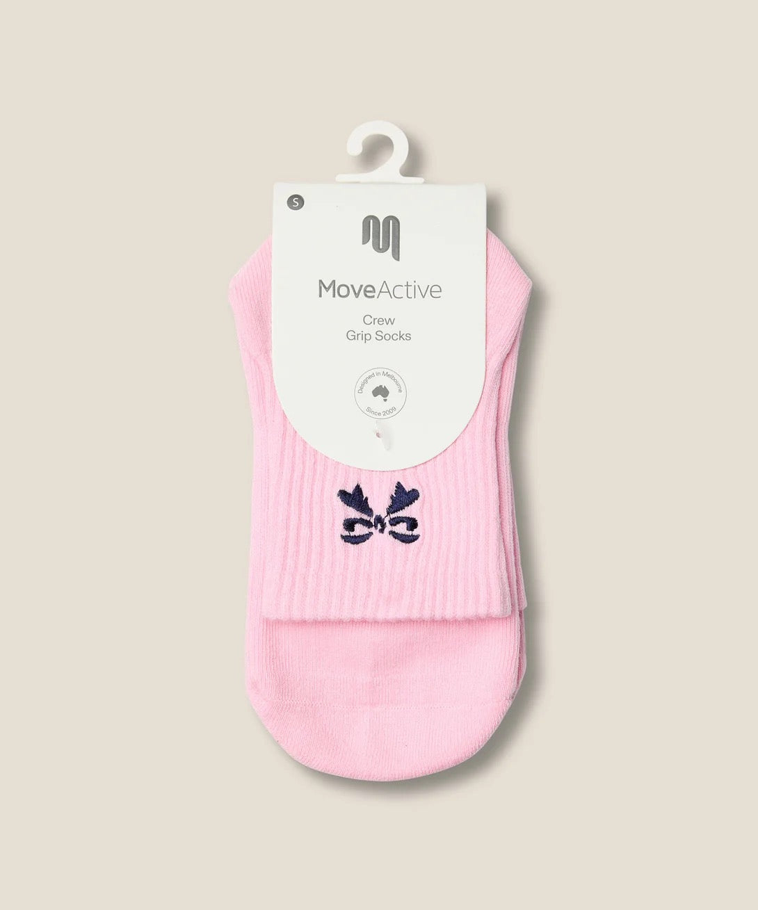 Moveactive Crew Grip Socks - Darling Bow Pink