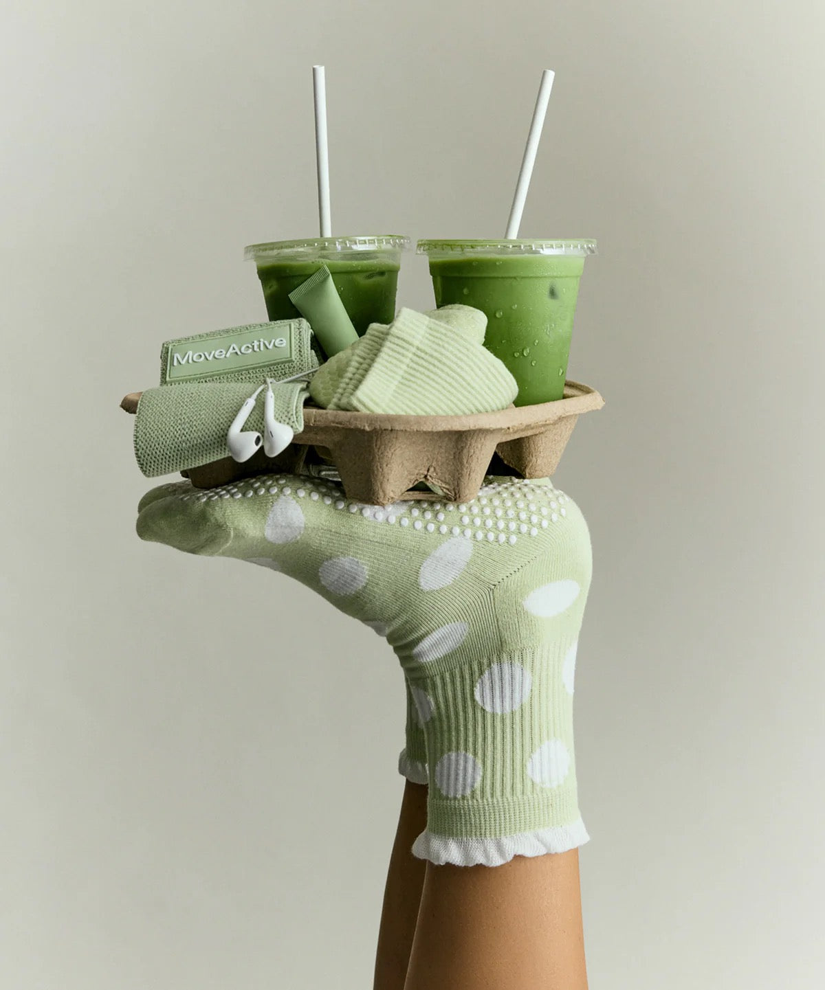 Moveactive Crew Grip Socks - Polka Dot Matcha