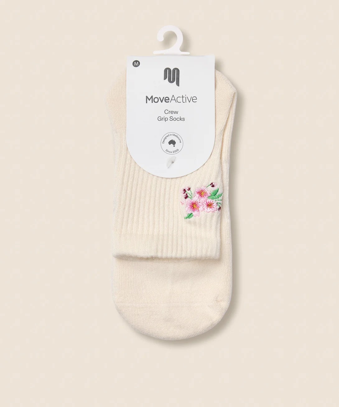Moveactive Crew Cherry Blossom Grip Socks Ivory