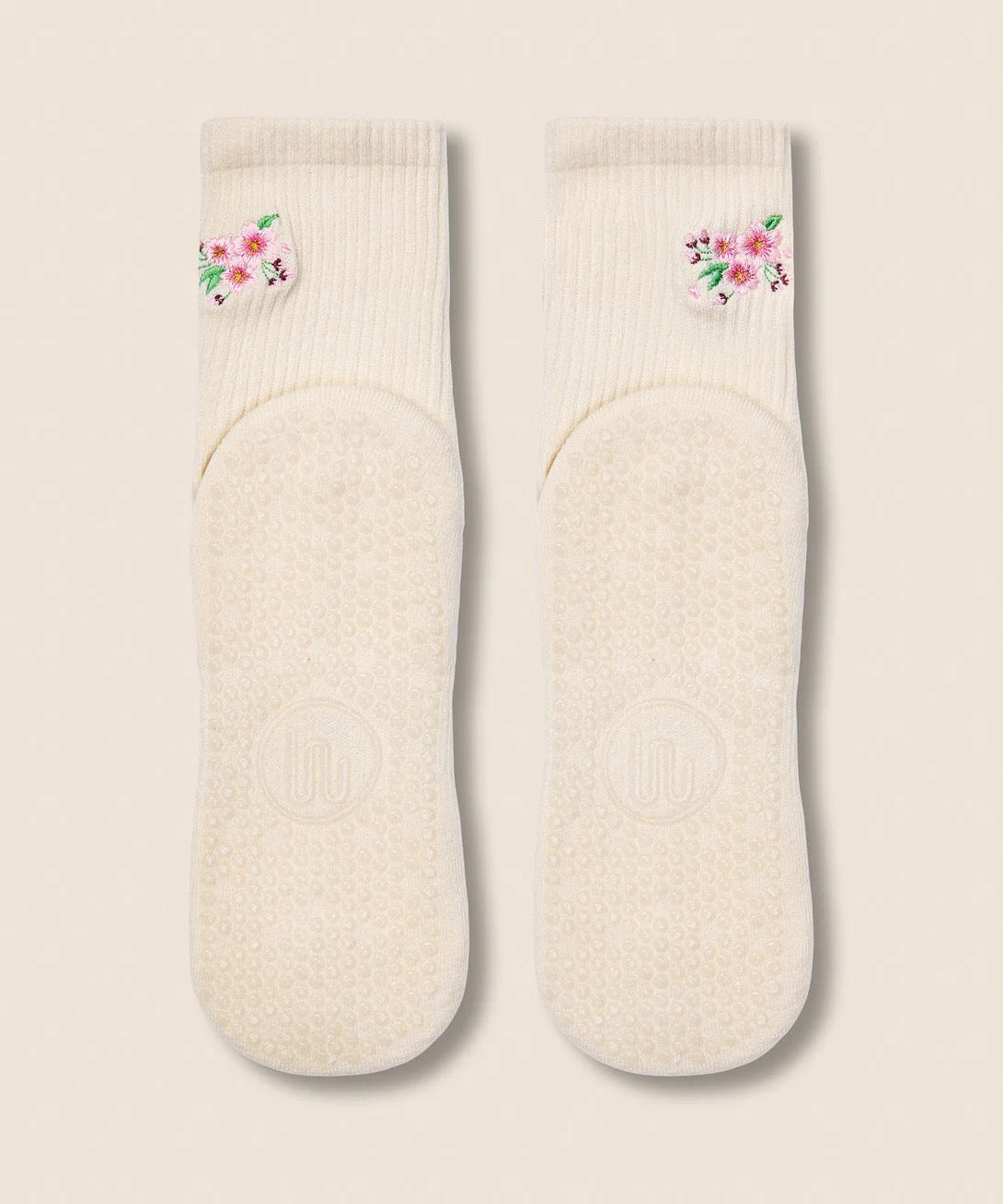 Moveactive Crew Cherry Blossom Grip Socks Ivory